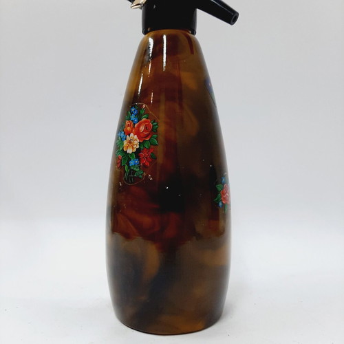 Vintage Soda Siphon Marble Brown Amber Floral Motif, Like New