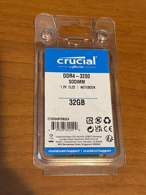 Crucial 32GB DDR4 3200 SODIMM μνήμη RAM για φορητό νέο
