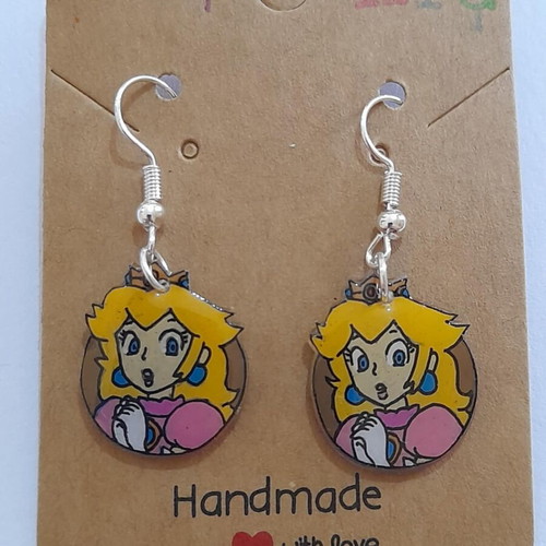 Princess Peach earrings handmade dangling plastic