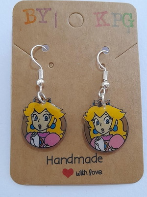 Princess Peach earrings handmade dangling plastic