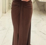 Long evening dress brown size M like new with metallic detail