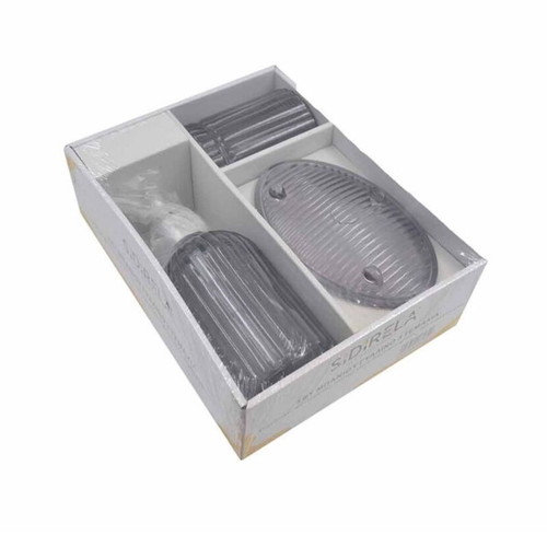 Bathroom set 3 pcs glass dispenser gray new
