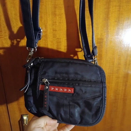 Prada shoulder bag black used with logo and adjustable strap