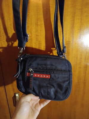 Prada shoulder bag black used with logo and adjustable strap