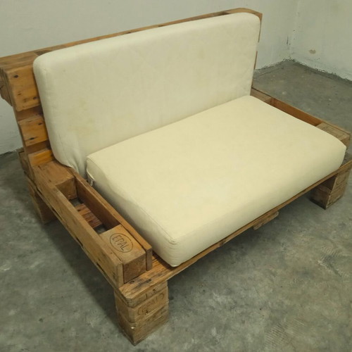 Sofa set from pallets with Ikea Pello armchair and Solsta Pallbo stool, like new