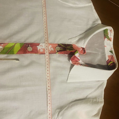 White semi-sheer shirt with floral trim, beachwear