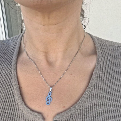 Steel necklace and earrings set treble clef new, silver