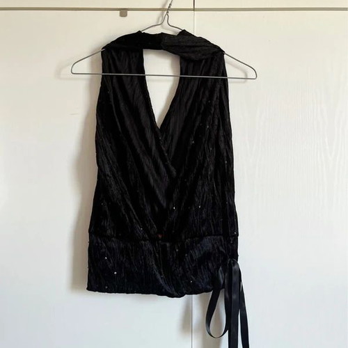 Black vintage sparkling sleeveless top with strass, size M, used