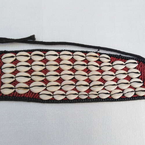 Vintage belt with cowrie shells adjustable, red, boho ethnic