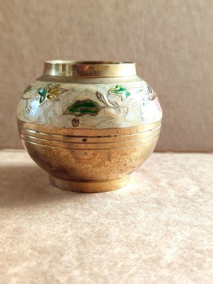 Brass container with enamel vintage 1960s–70s used