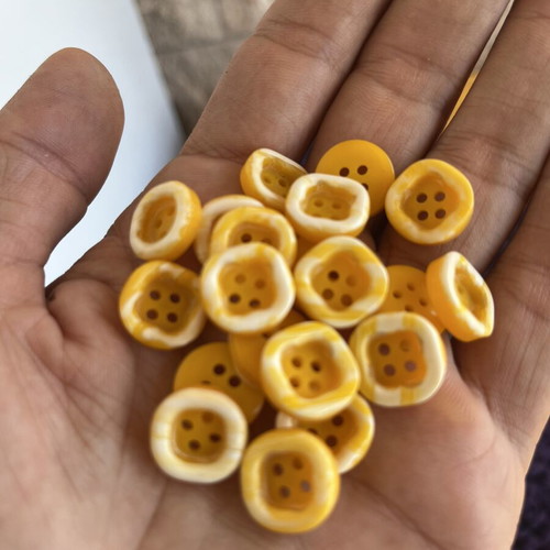 Vintage yellow and white buttons 14.5 mm, pack of 20