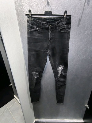 Stradivarius Skinny Black Jeans with Bandana Patch like new