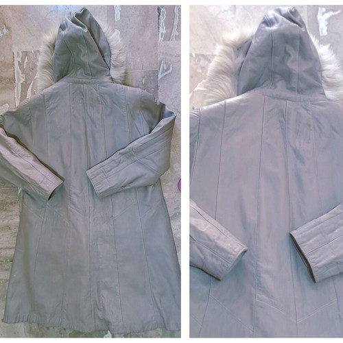 Vintage women's leather coat used, beige, size M