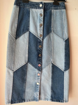 Sezane Alexane μιντι τζιν φούστα patchwork μέγεθος XS 34 σαν καινούργιο