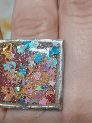 Rings with liquid glass multicolored, new, adjustable size