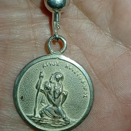 Car Amulet Saint Christopher embossed silver 925 with 950 chain like new