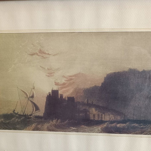 Classic decorative framed seascape print used, wood frame