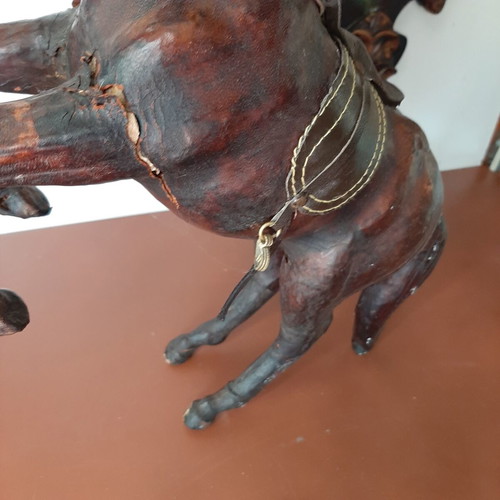 Vintage leather horse pair used, handmade decoration