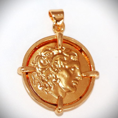 Ancient replica gold coin Alexander the Great 22K gold-plated pendant