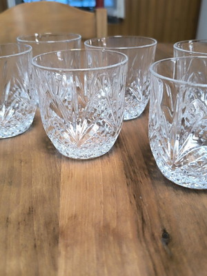 Vintage crystal whiskey glasses set of 6 with embossed designs