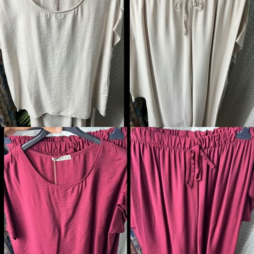 Two women's sets beige and red, like new, airy design