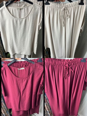 Two women's sets beige and red, like new, airy design