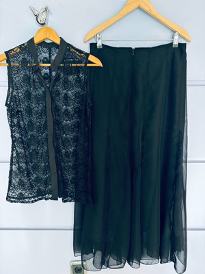 Evening set skirt and lace top like new, black, L-XL