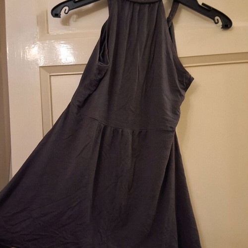 Sleeveless blouse used, dark grey with unique neckline, size S