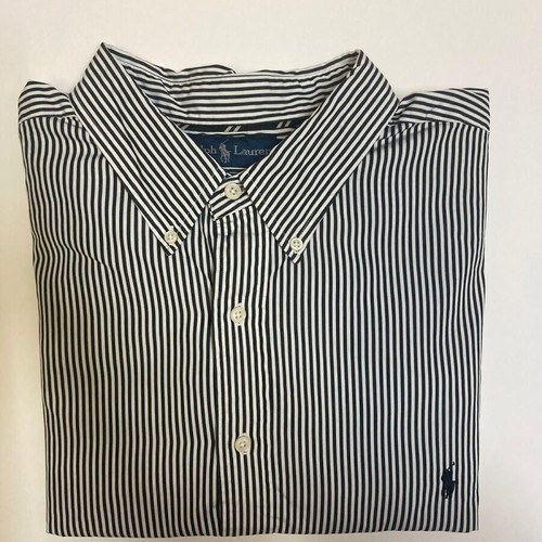 Ralph Lauren Black White Striped Dress Shirt XXL with Black Pony