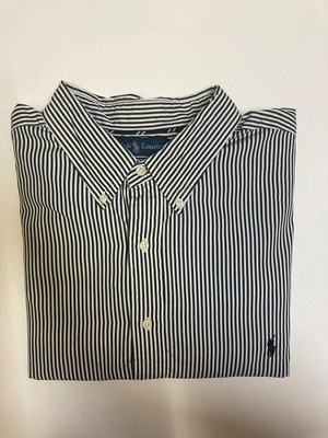 Ralph Lauren Black White Striped Dress Shirt XXL with Black Pony