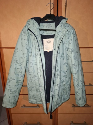Dpam kids waterproof jacket used, black and turquoise, size 140