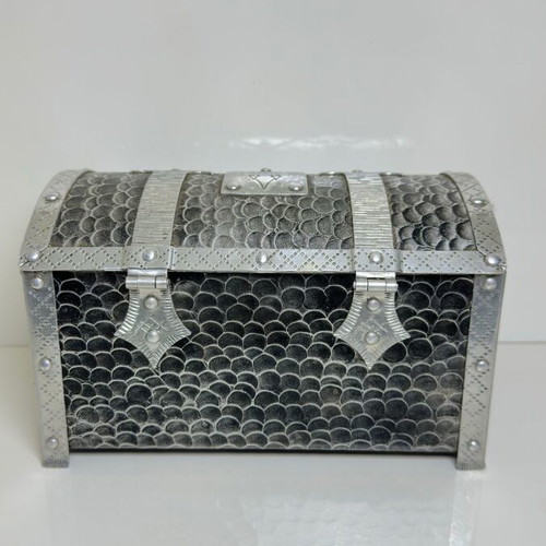 Metal Storage Chest used, Gothic style with medieval symbols