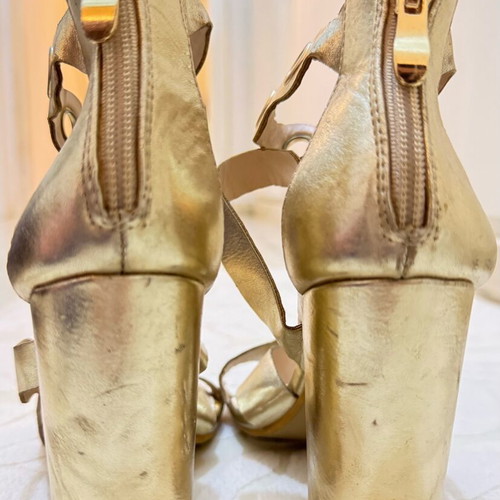 Gold Sandals size 36 used, 10 cm heel, unique design