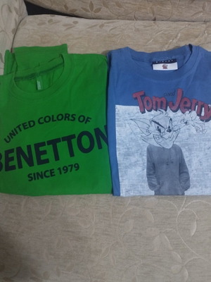 Benetton set of two boys' long-sleeve blouses, blue and green, sizes 158-166 cm