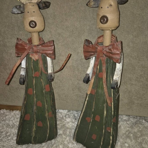 Wooden decorative reindeer used, set of 2 pieces