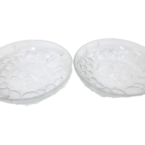 Vintage French pressed glass dessert plates set of 2 like new, 15 cm