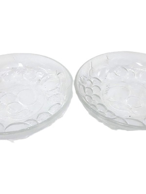 Vintage French pressed glass dessert plates set of 2 like new, 15 cm