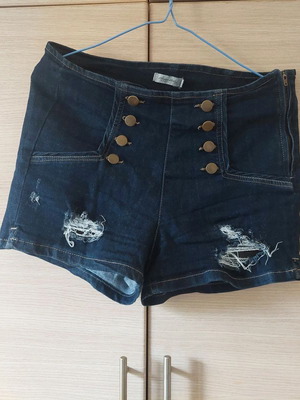 Denim shorts dark blue Happy Holly 40 like new with gold buttons and rips