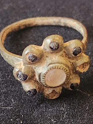 Antique old ring with stones used, yellow gold color