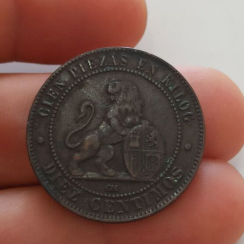Spain 10 Centimos Coin 1870 like new