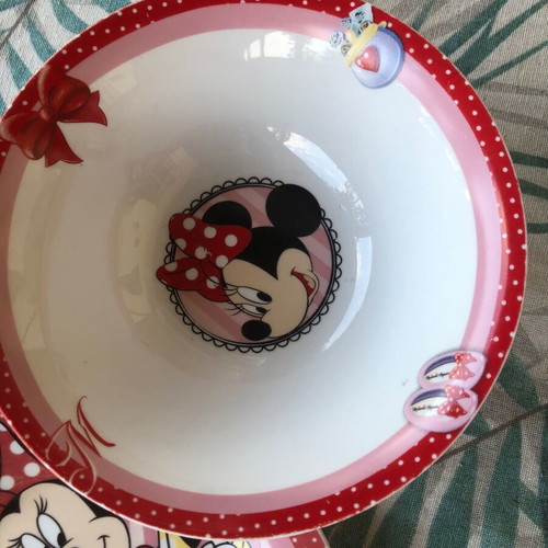 Minnie Mouse’s children’s plate and salad bowl set like new, ceramic