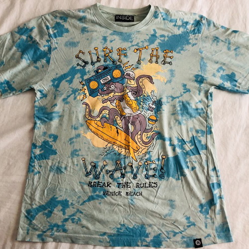 Men’s T-shirt turquoise used, size Large with print