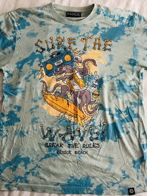 Men’s T-shirt turquoise used, size Large with print