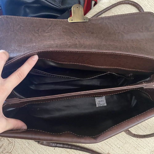 Vintage shoulder bag with croco details, brown and burgundy