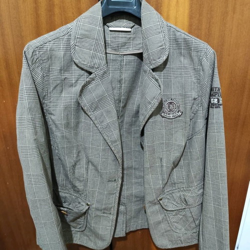 Khaki-gray checked jacket size small used with pockets
