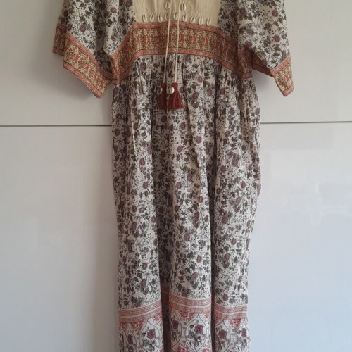 Zara summer cotton kaftan dress with decorative shells and tassels like new, size S