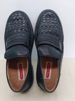 Enrico Mori men's black leather casual shoes, size 44