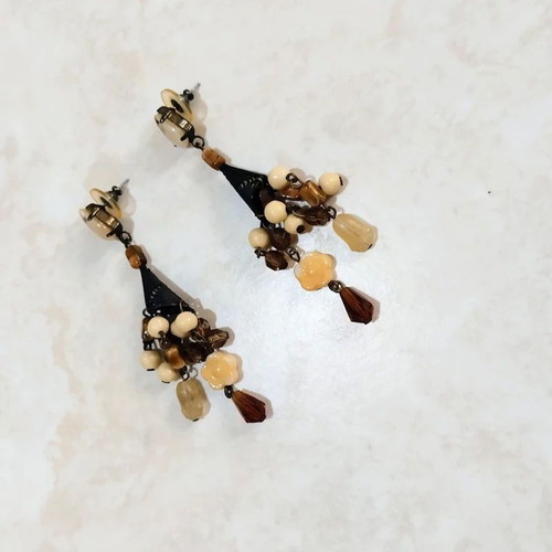 Accessorize vintage style dangle earrings like new, beige and brown