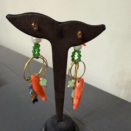 Handmade earrings like new with beads, pearls, coral and metal details