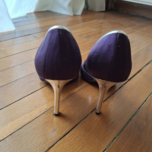 Nine West women's pumps with silver 7cm heel, satin, size 36-37, purple